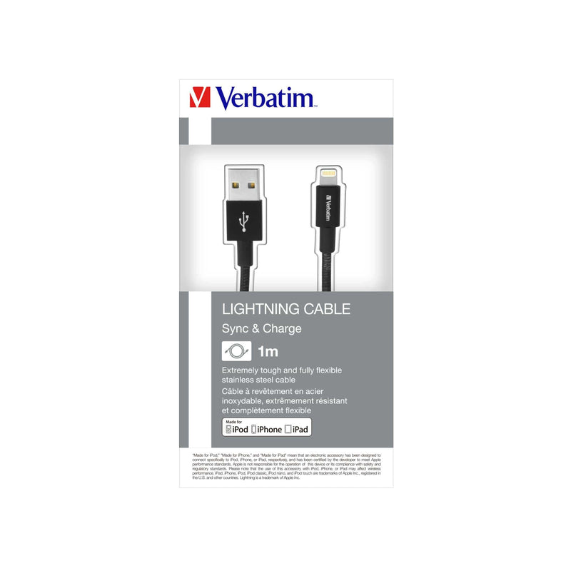 Verbatim 48858 Lightning Stainless Steel Sync and Charge Cable 1m Blac