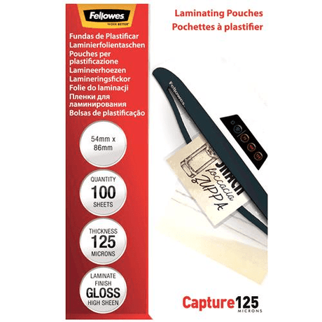 Fellowes Glossy 125 Micron Card Laminating Pouch 54x86mm 5306302