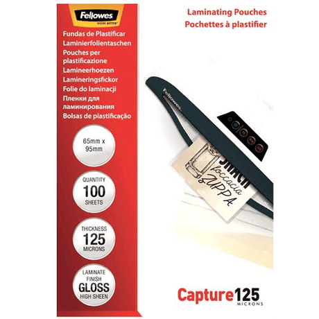 Fellowes Glossy 125 Micron Card Laminating Pouch 65x95mm 5306702