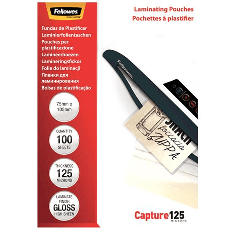 Fellowes Glossy 125 Micron Card Laminating Pouch 75x105mm 5306901