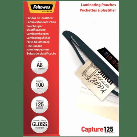 Fellowes A6 Glossy 125 Micron Laminating Pouch 100-pack 5307201