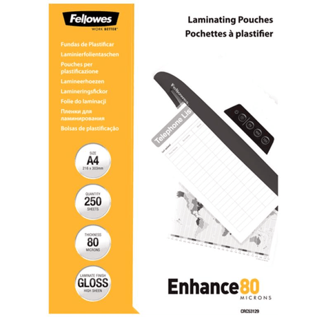 Fellowes A4 Glossy 80 Micron Laminating Pouch Value-pack 5312903