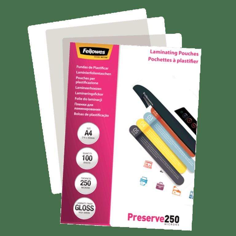 Fellowes A4 Glossy 250 Micron Laminating Pouch 100-pack 5401802