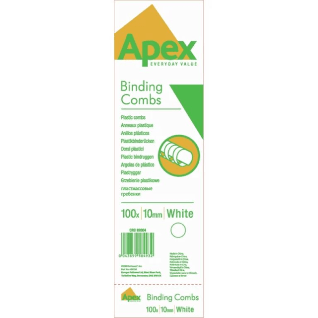 Fellowes 100-pack Apex Plastic Comb White 10mm 6200401