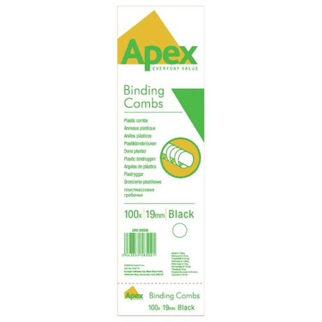 Fellowes 100-pack Apex Plastic Comb Black 19mm 6202501