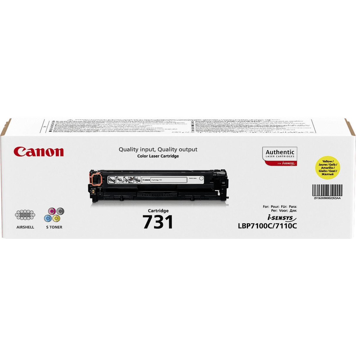 Canon 731 Y Yellow Toner Cartridge 1,500 Pages Original 6269B002 Single-pack