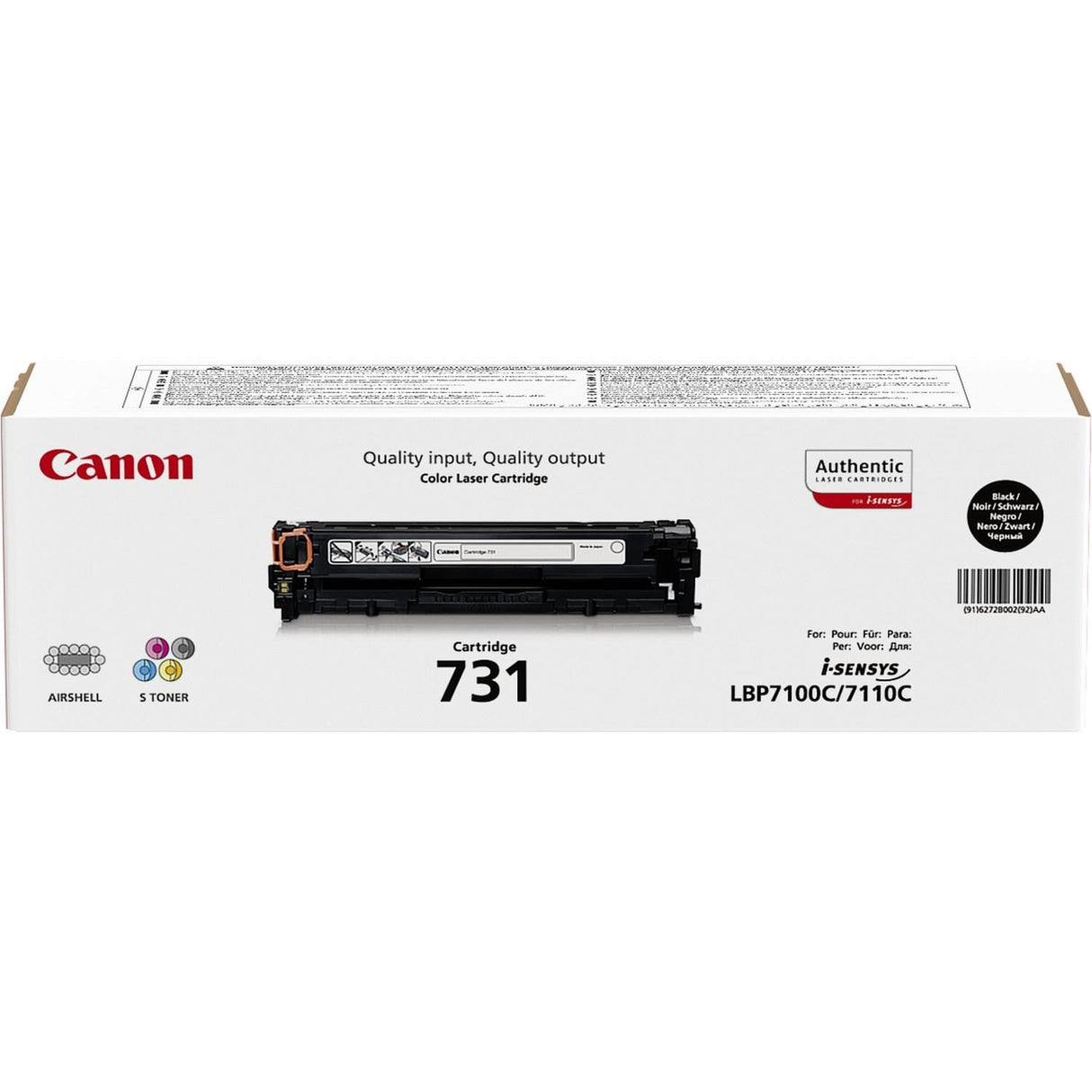 Canon 731 Black Toner Cartridge 1,400 Pages Original 6272B002 Single-pack