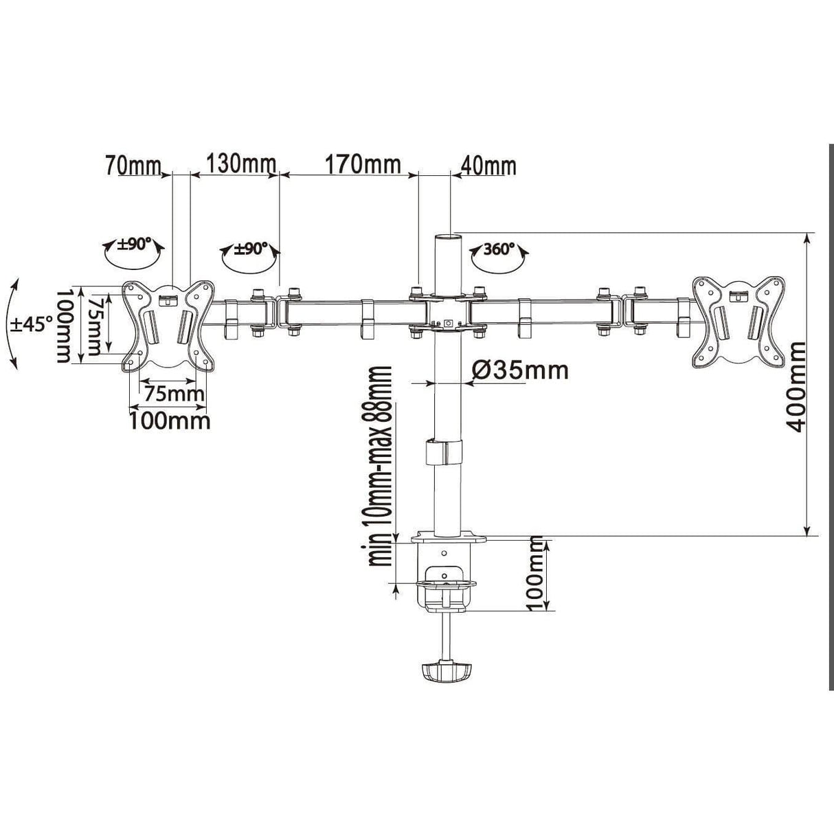 Equip 13-inch to 27-inch Articulating Dual Monitor Desk Mount Bracket 650152