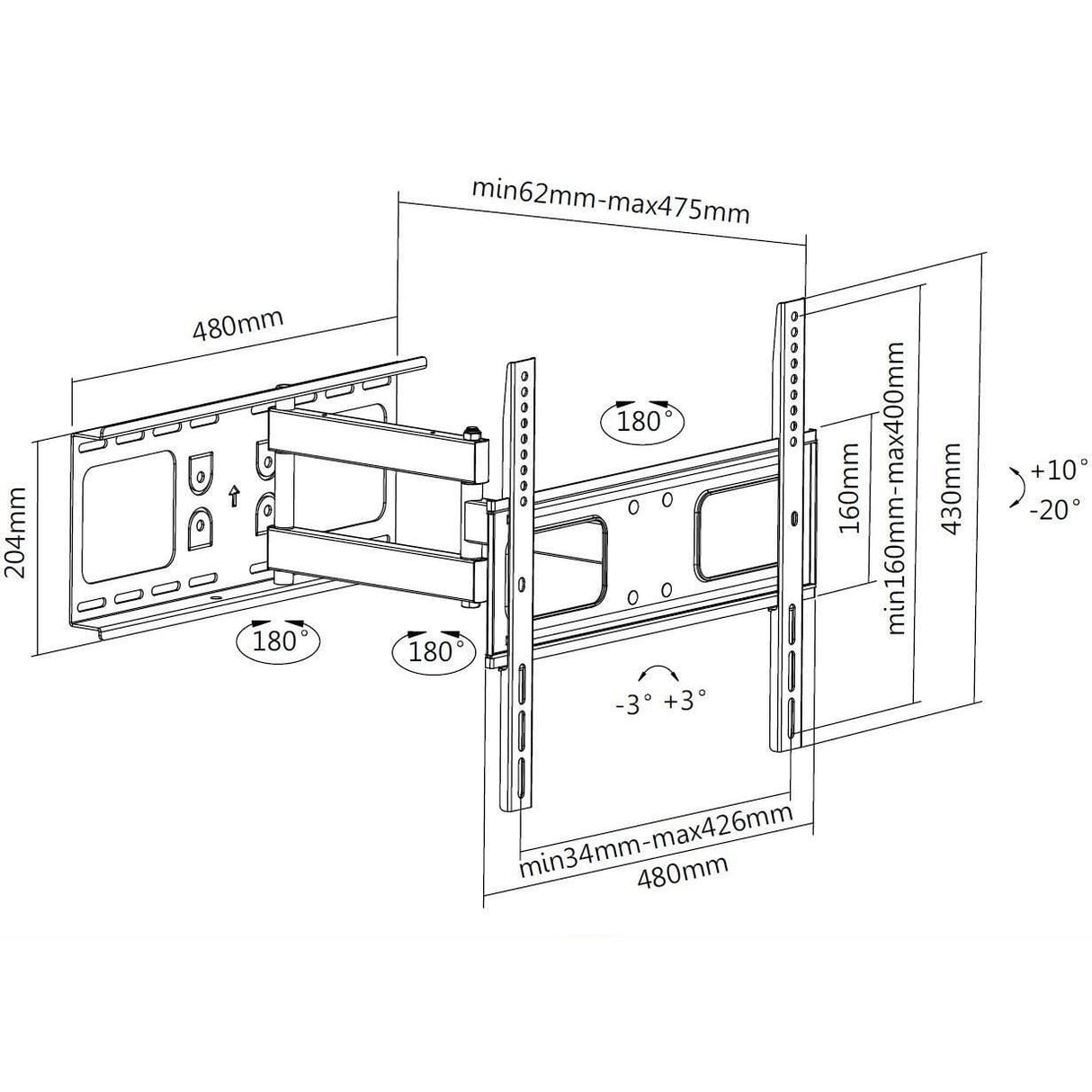 Equip 32-inch to 55-inch Articulating TV Wall Mount Bracket 650315