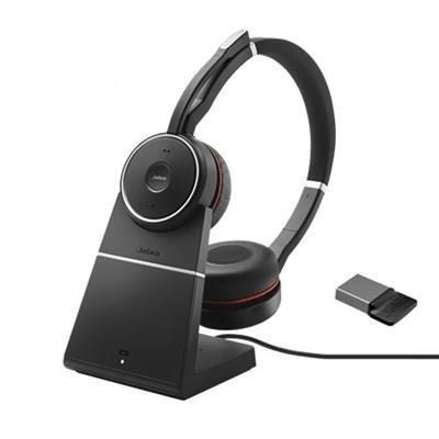 Jabra Evolve 75 MS Wireless Stereo Headset Black and Red With Stand 7599-838-199