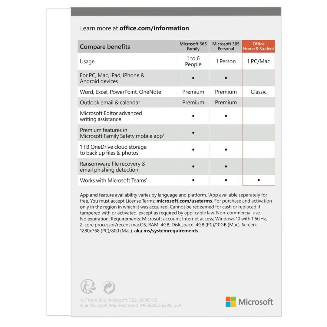 Microsoft Office Home and Student 2021 - for PC or Mac Lifetime 1-user FPP 79G-05392