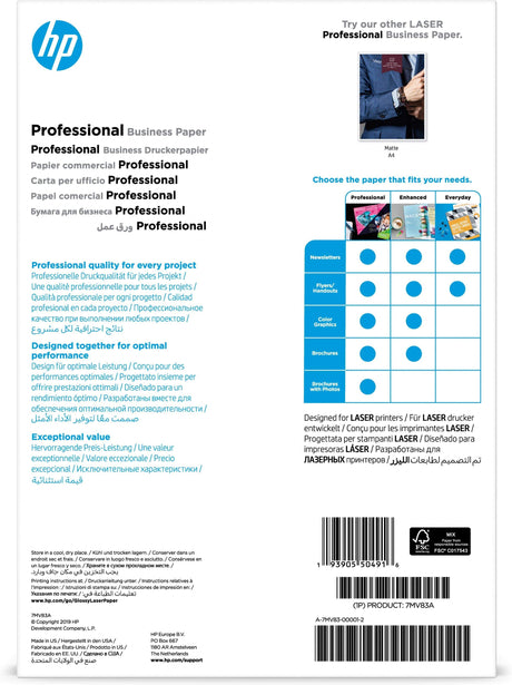 HP Professional Laser Glossy FSC Paper 200gsm 150 Sht/A4/210 x 297mm Printing Paper A4 (210x297mm) Gloss 150 Sheets White 7MV83A