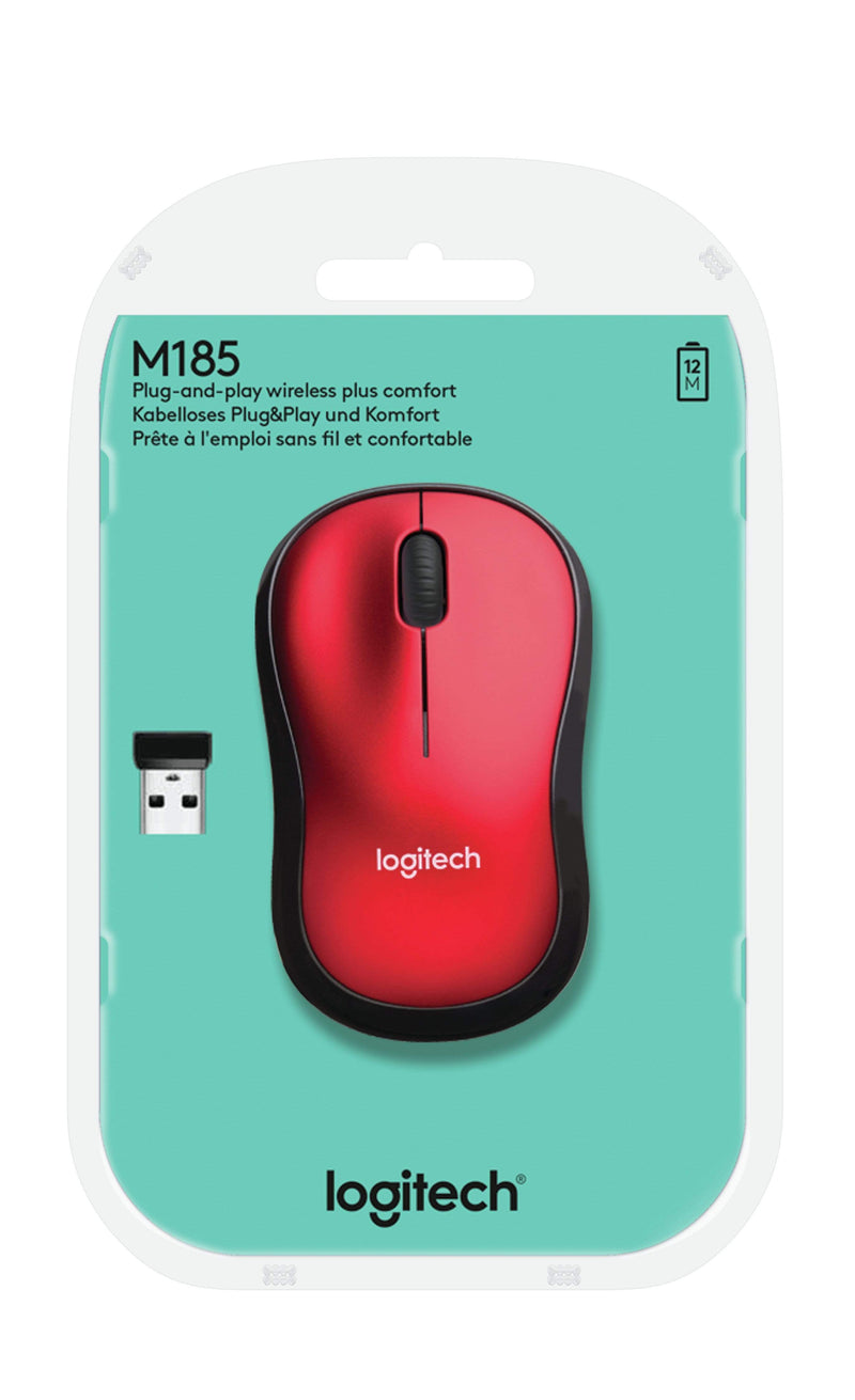 Logitech M185 Wireless Mouse, 2.4GHz with USB Mini Receiver RED