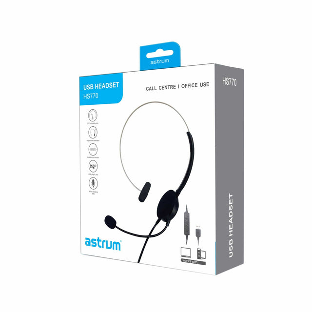 Astrum HS770 USB Headset with Noise Cancelling Mic A12077-B