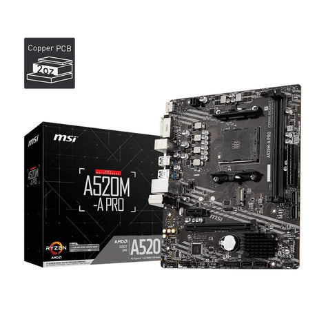 MSI A520M-A PRO Motherboard AMD A520 Socket AM4 Micro ATX