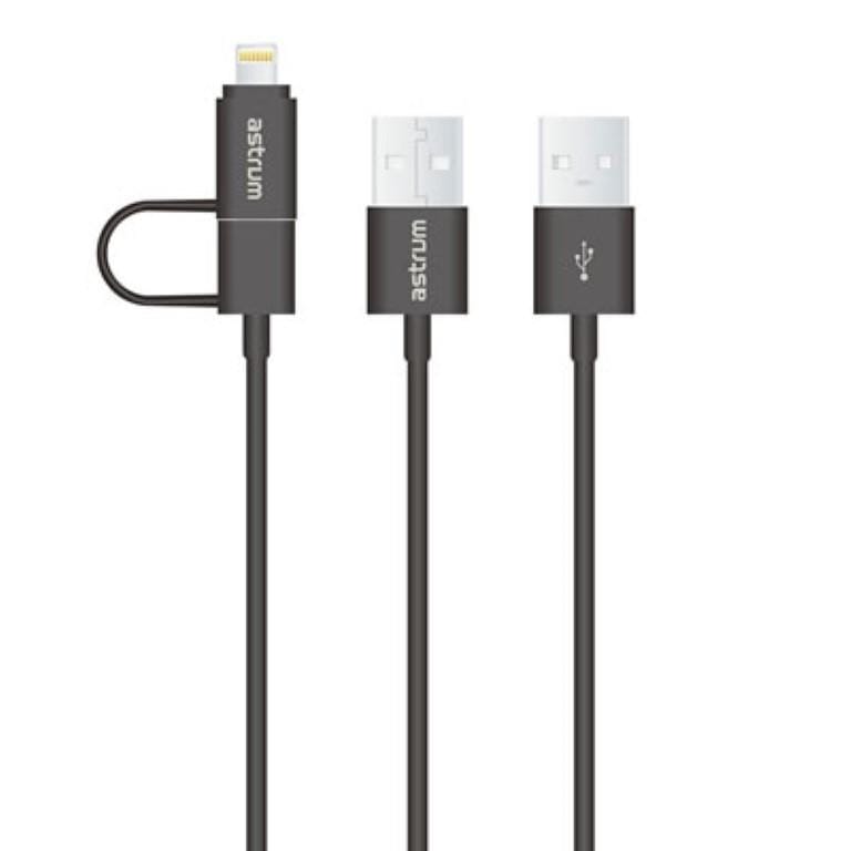 Astrum AC320 2 in 1 Micro USB and 8-pin Charge Sync MFI Cable A53032-B