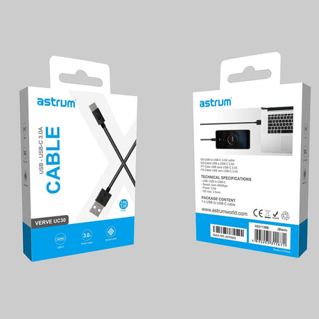 Astrum Verve UC30 1m USB-A to USB-C Braided Cable Black A53113BB