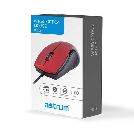 Astrum MU110 3B Wired Large Optical USB Mouse Red A82011-N