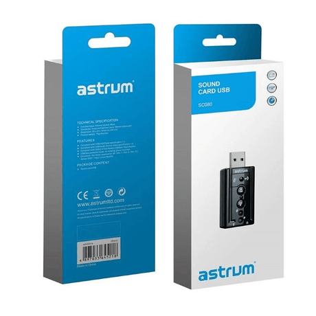 Astrum SC080 3D Sound Card Usb2.0 Mic Aux Controls- A84508-B