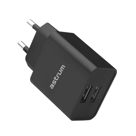 Astrum Pro Dual U24 12W 2.4A USB Wall Charger Black A92624EB