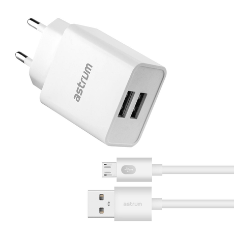 Astrum Pro Dual U24 12W 2.4A USB Wall Charger with Micro USB Cable White A92625EW