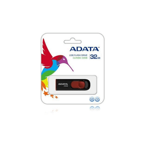 ADATA 32GB C008 USB 2.0 Type-A Black and Red USB Flash Drive AC008-32G-RKD