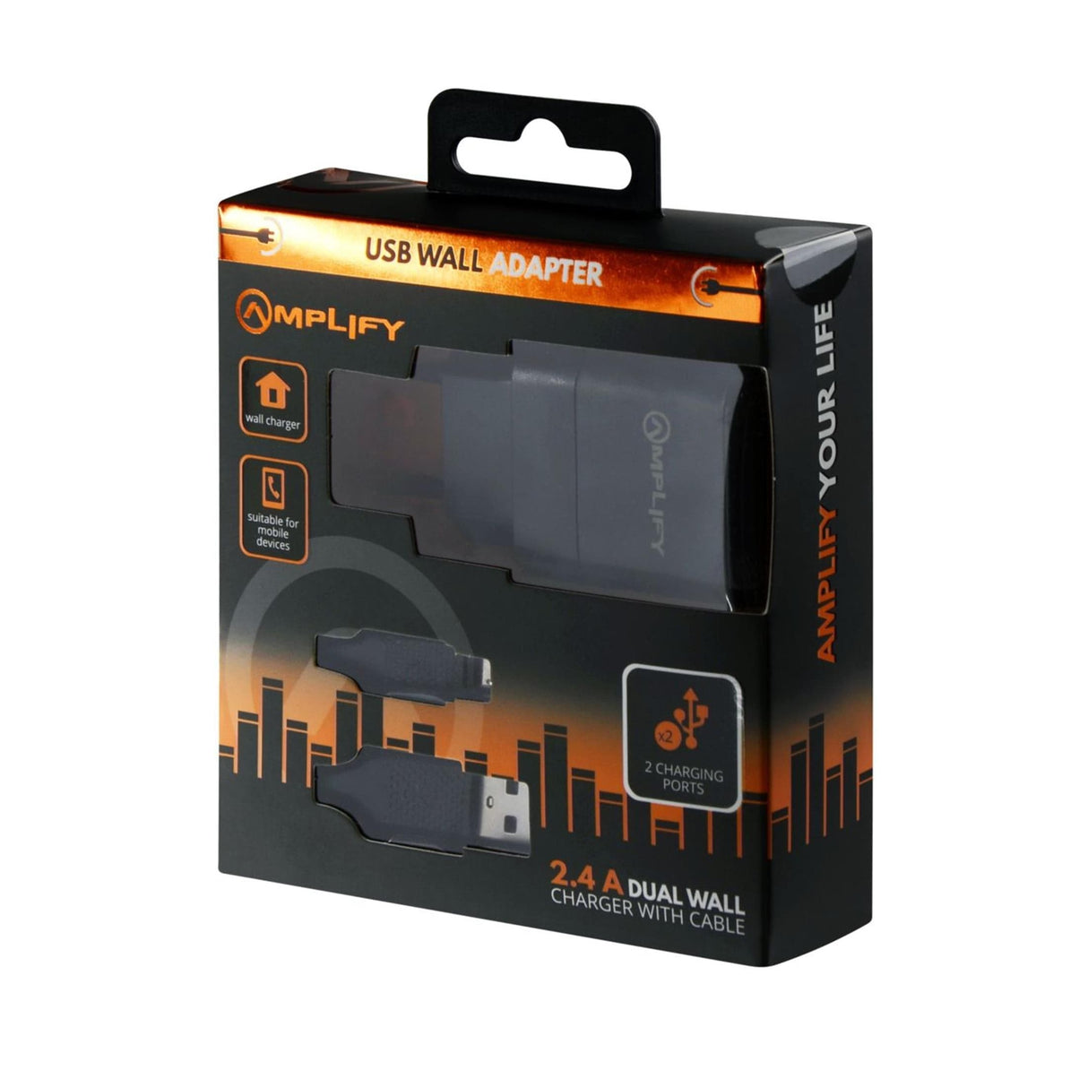 Amplify Dual USB Wall Charger AMP-8039-BK