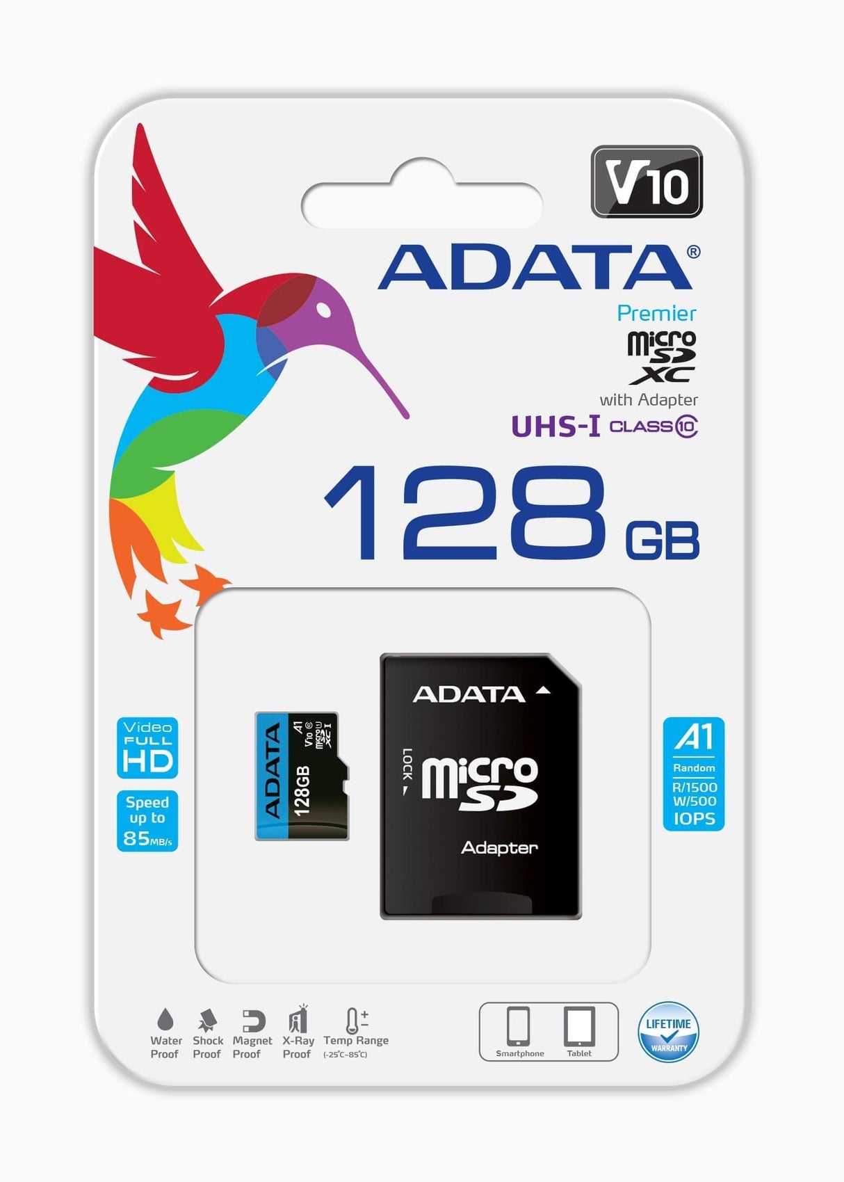 ADATA Premier Memory Card 128GB MicroSDXC Class 10 UHS-I AUSDX128GUICL10A1-RA1