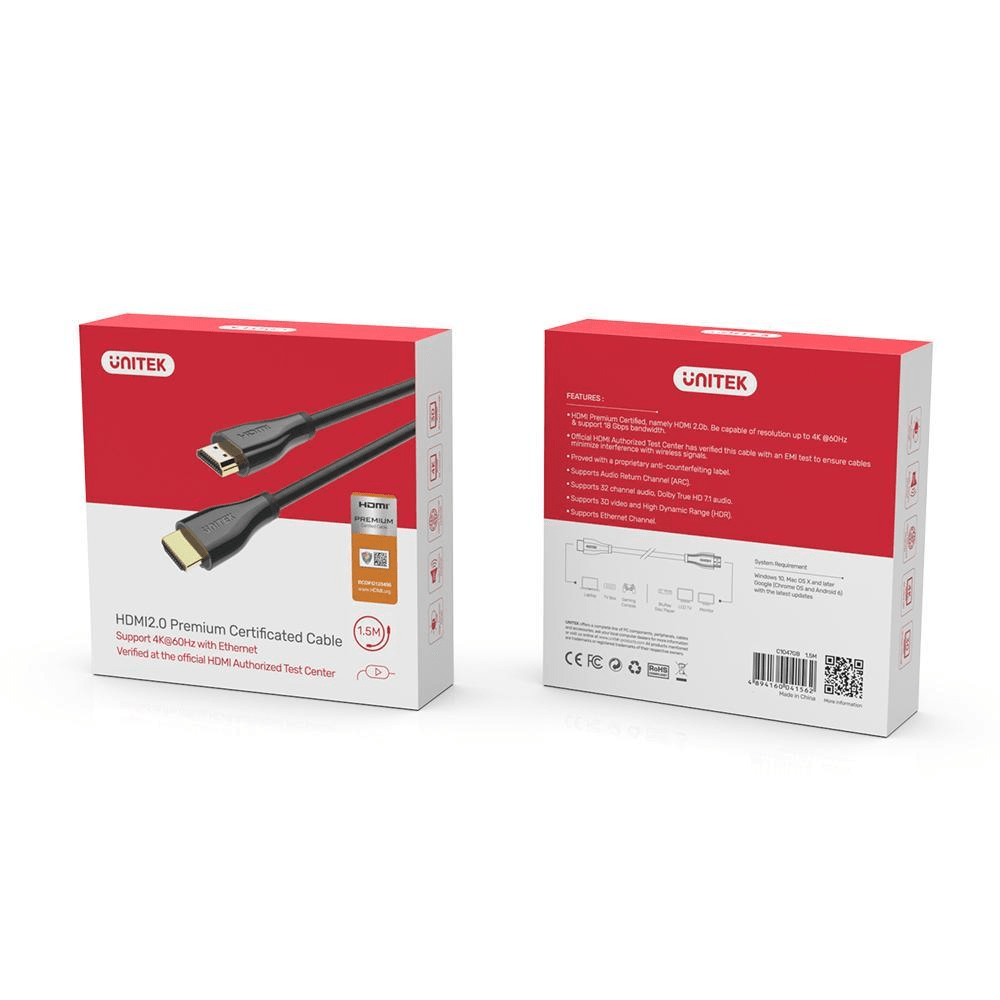 Unitek 2m HDMI2.0 4K Male to Male Cable C1048GB