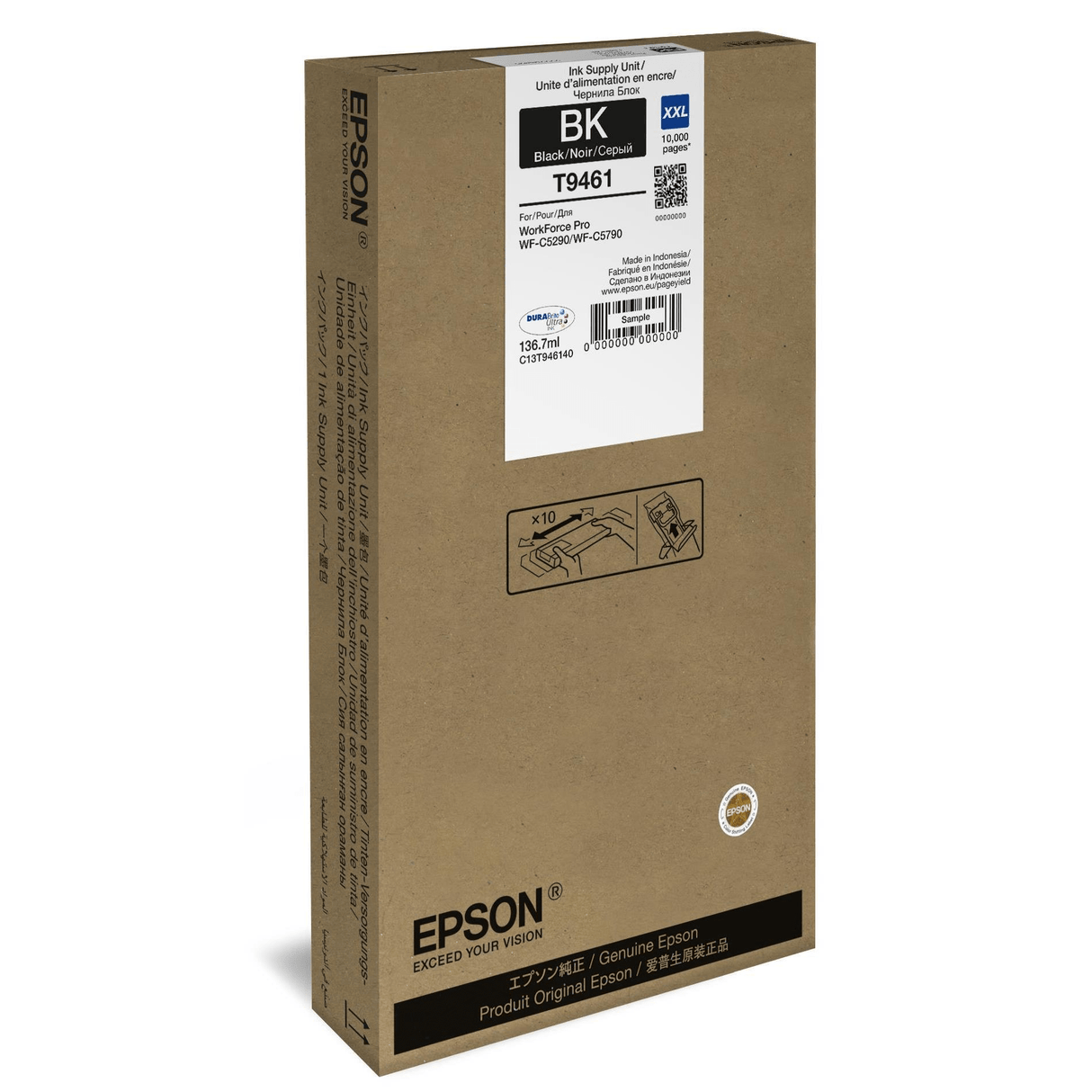 Epson T9461 136.7-ml XXL SIZE for WorkForce Pro Black Extra High Yield Printer Ink Cartridge Original C13T946140 Single-pack