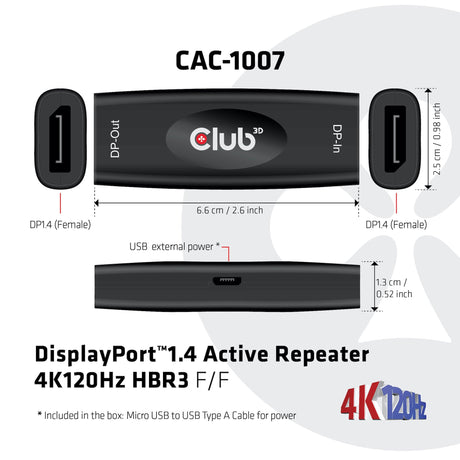 CLUB3D DisplayPort 1.4 Active Repeater 4K120Hz HBR3 F/F