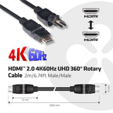 CLUB3D HDMI 2.0 4K60Hz UHD 360 Degree Rotary cable 2m/6.74ft