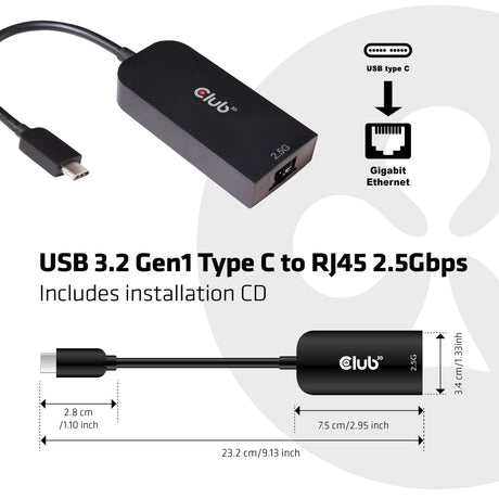 CLUB3D USB 3.2 Gen1 Type C to RJ45 2.5Gbps Adapter