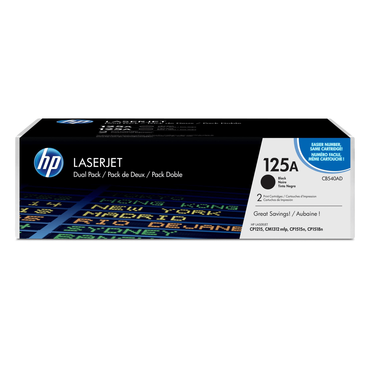 HP 125A Black Toner Cartridges 4,400 Pages Each Original CB540AD Dual-pack