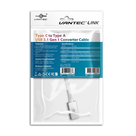 Vantec Link USB-C to Type A USB 3.1 Gen 1 Converter Cable CBL-4CA