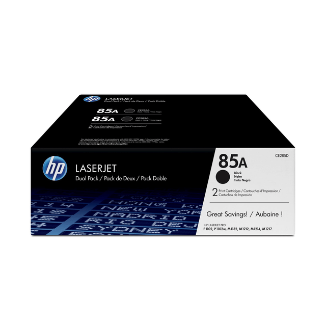 HP 85A Black Toner Cartridges 1,600 Pages Each Original CE285AD Dual-pack