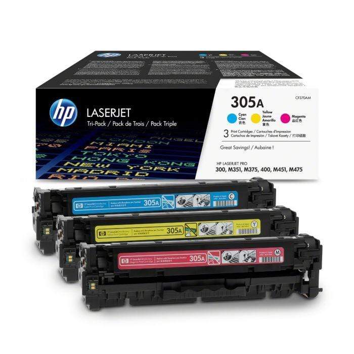 HP 305A Cyan Magenta Yellow Toner Cartridges 2,600 Pages Each Original CF370AM 3-pack