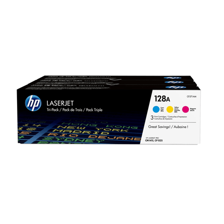 HP 128A CMY Cyan Magenta Yellow Toner Cartridges 1,300 Pages Original CF371AM 3-pack