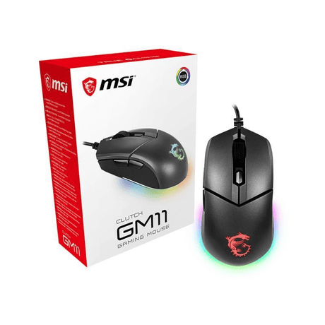 MSI CLUTCH GM11 RGB Optical Gaming Mouse '5000 DPI Optical Sensor, 6 Programmable button, Dual-Zone RGB, Symmetrical design, OMRON Switch with 10+ Million Clicks, RGB Mystic Light'