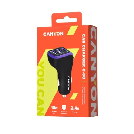 Canyon C-08 Universal 3-port USB Car Charger / Adapter Black Purple CNE-CCA08PU