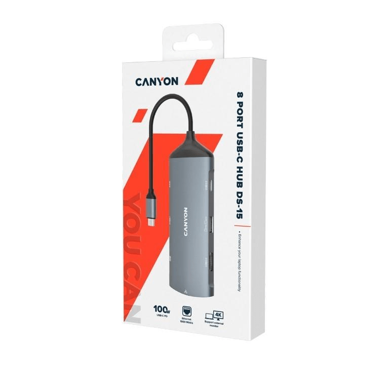 Canyon DS-15 8-in-1 USB-C Hub Dark Grey CNS-TDS15