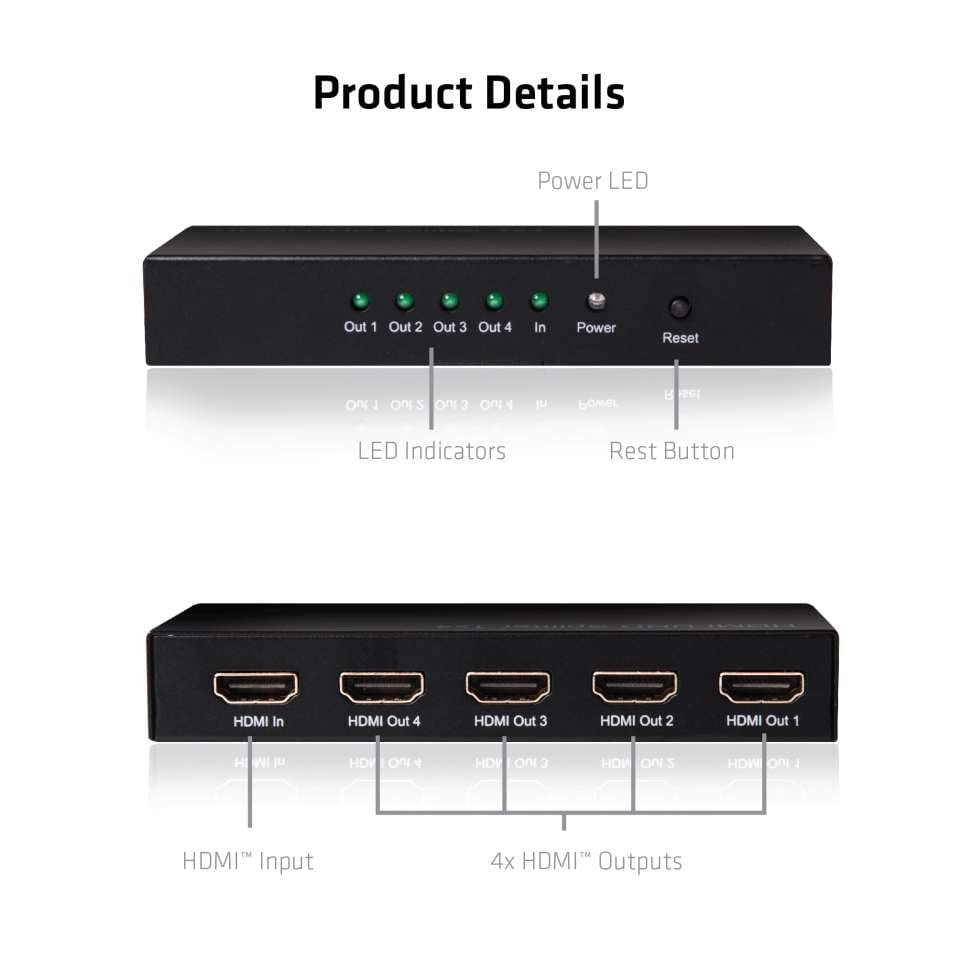 CLUB3D HDMI™ 4K@60Hz UHD Splitter AC Power 4 ports