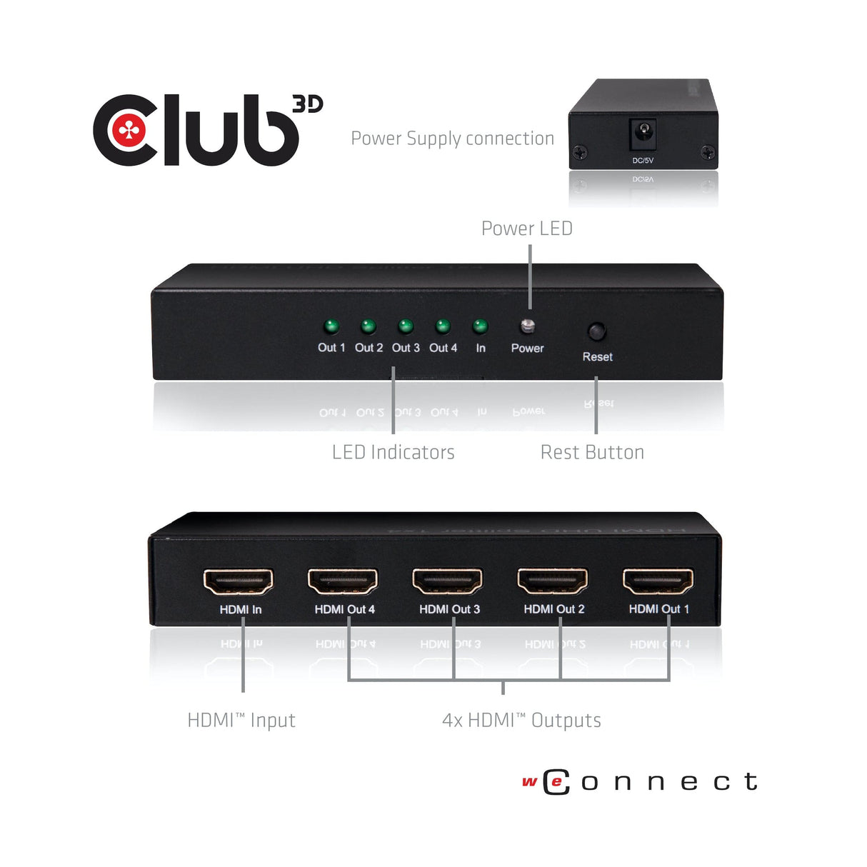 CLUB3D HDMI™ 4K@60Hz UHD Splitter AC Power 4 ports