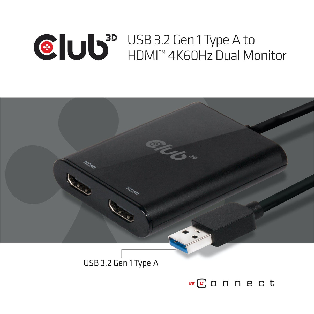 CLUB3D USB A to HDMI™ 2.0 Dual Monitor 4K 60Hz