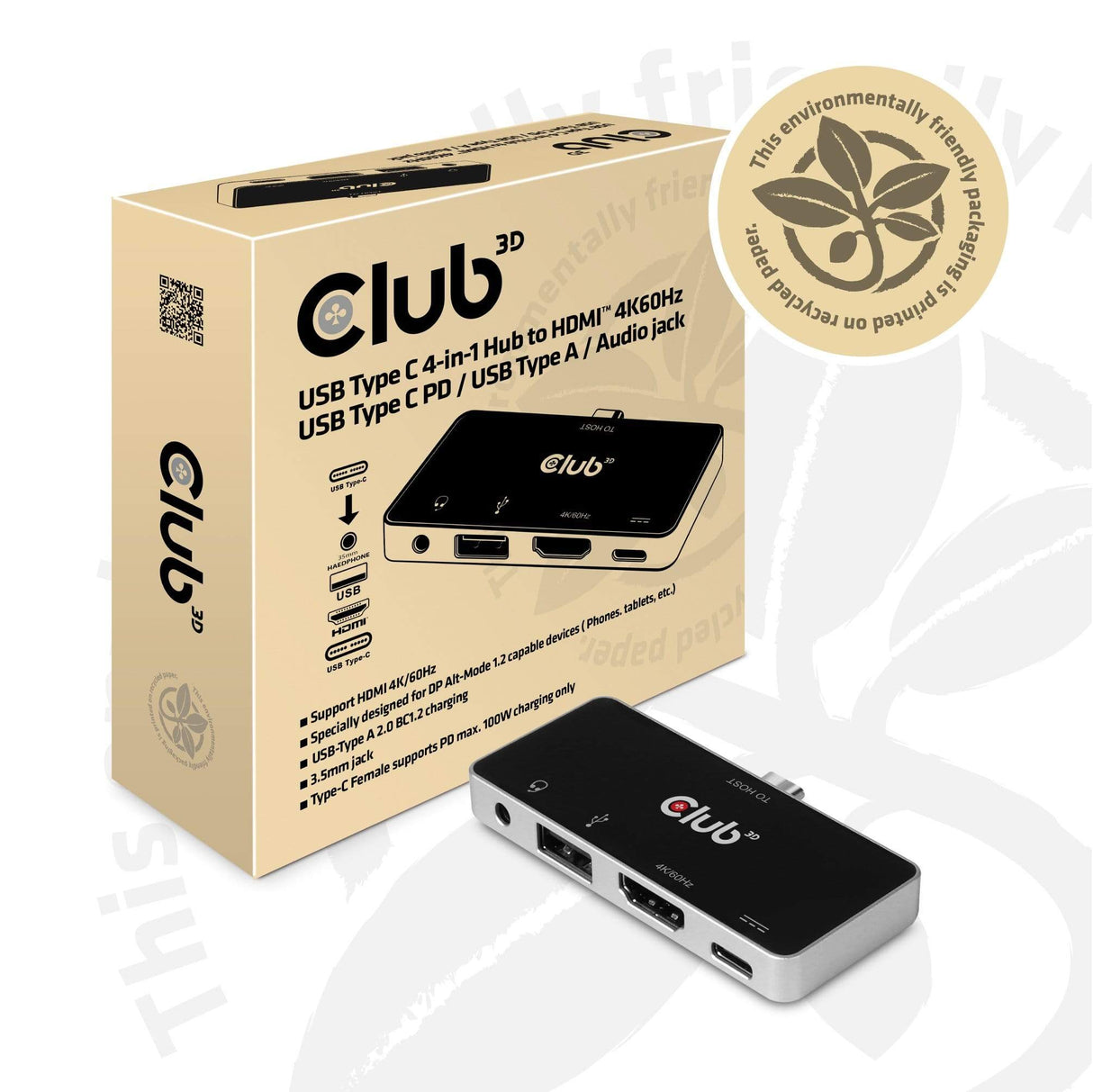 CLUB3D CSV-1591 USB Type C 4-in-1 Hub to HDMI Docking Station