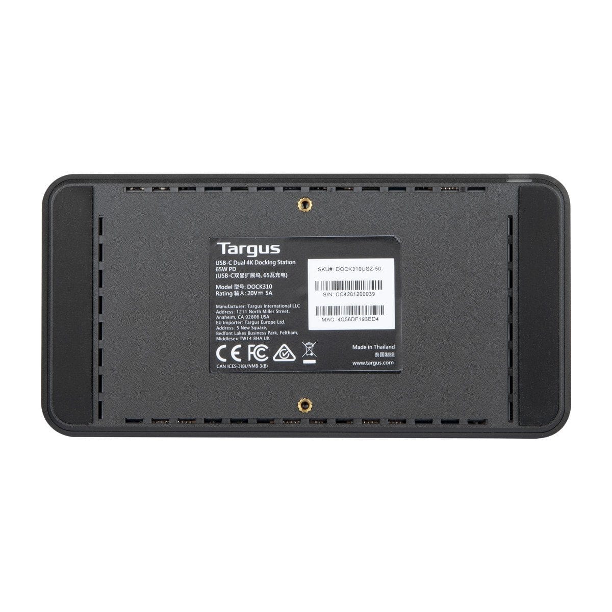 Targus DOCK310EUZ notebook dock/port replicator Wired USB 3.2 Gen 1 (3.1 Gen 1) Type-C Black