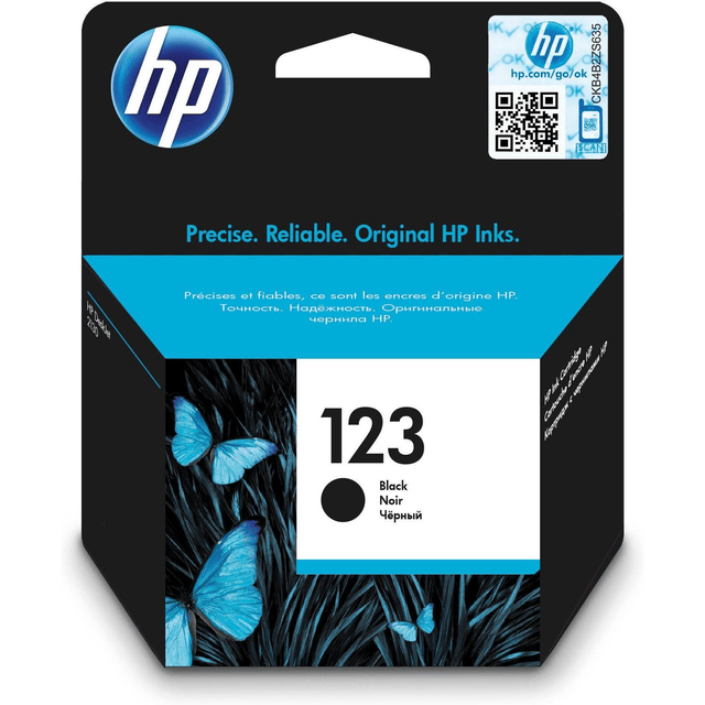 HP 123 Black Printer Ink Cartridge Original F6V17AE Single-pack