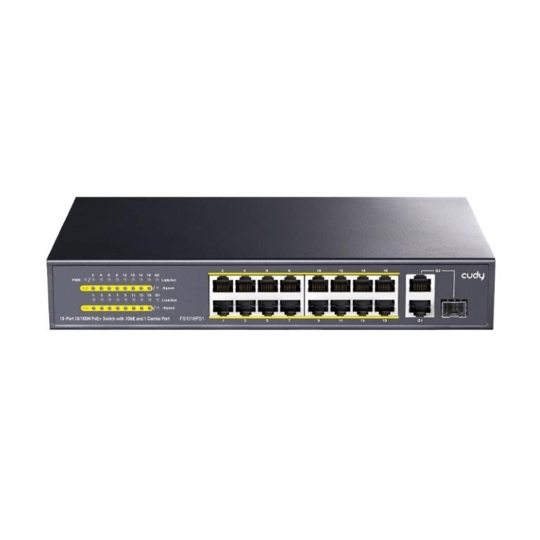 Cudy 16-port Fast Ethernet PoE+ Unmanaged Switch with 2-port Uplink and 1-port SFP FS1018PS1