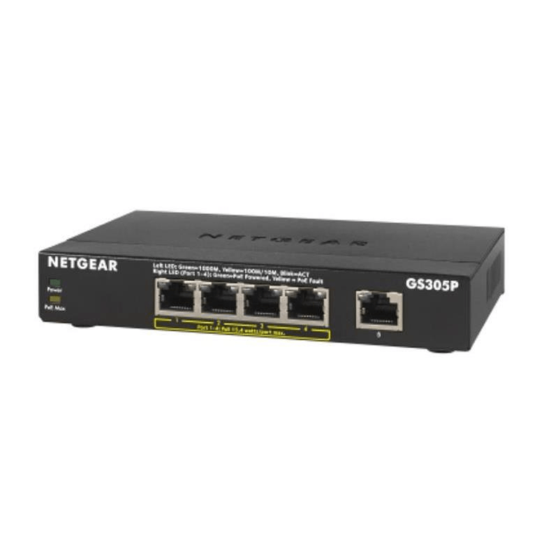 Netgear GS305Pv2 Unmanaged Switch Gigabit Ethernet PoE Black GS305P-200PES