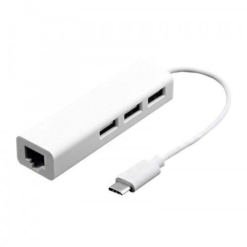 Tuff-Luv USB-C Ethernet Adapter with 3 USB Port 2.0 HUB - White H10_74